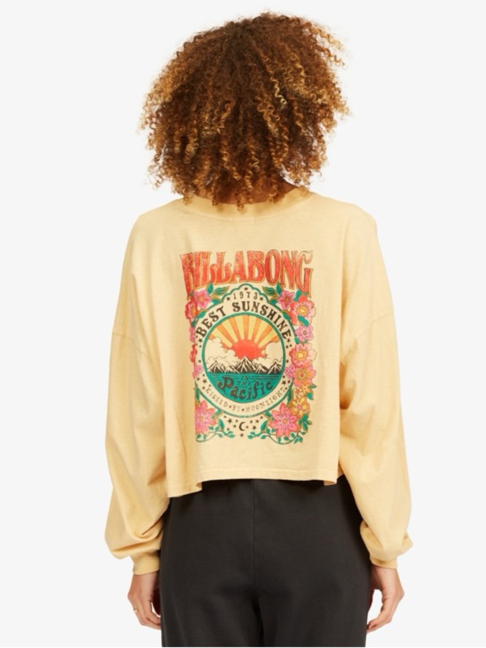 NWT Billabong Beach Boyfriend Long Sleeve Crop Top Graphic Print Small Beach